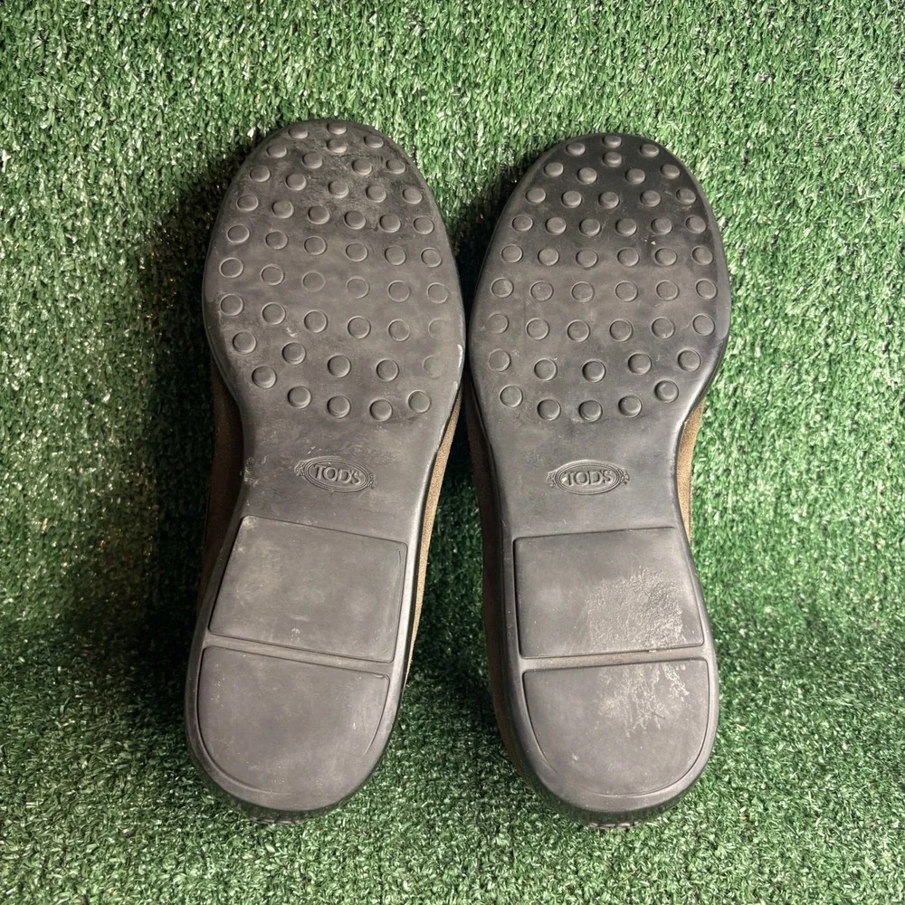 Tods Suede Penny Loafer Slip On Moccasin GOMMA Luxury Shoes Brown Mens Size 10.5